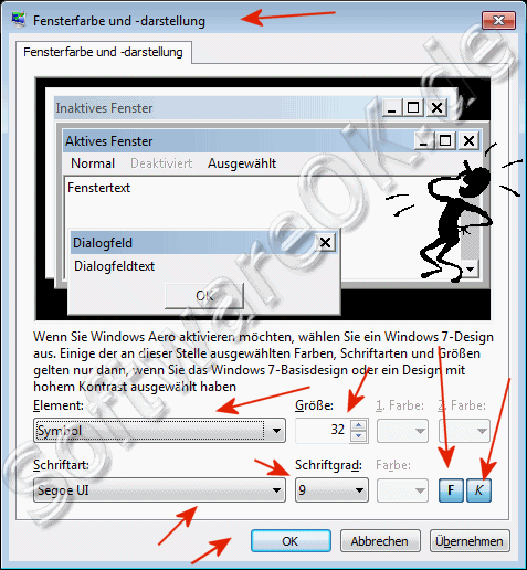 Standard-Schriftart in Windows-7 Fett Bold Kursiv Italic!