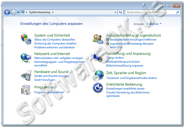 Systemsteurung Windows 7 Ansicht:Kategorien