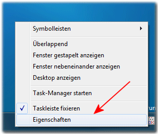 Taskleiste Eigenschaften in Windows-7