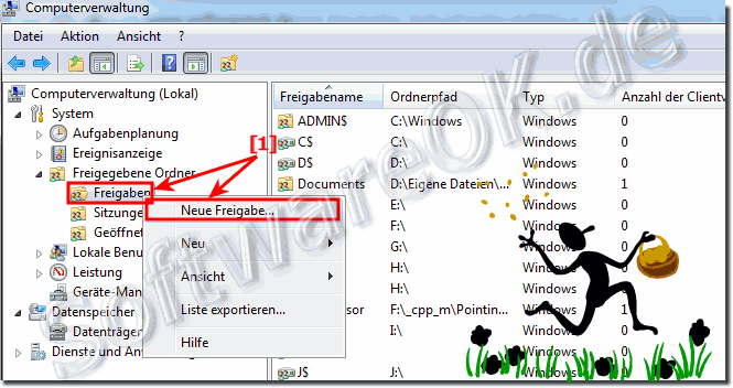 Weiter Ordner oder Festplatten Freigeben!