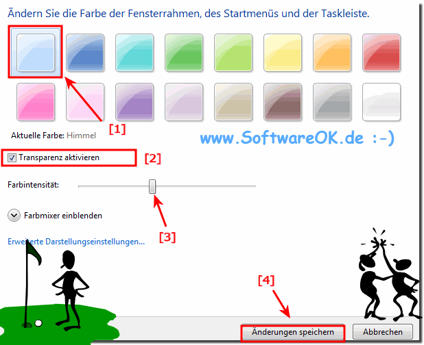 Windows-7 Aero Fenster-Farbe ndern und Transparenz anpassen!