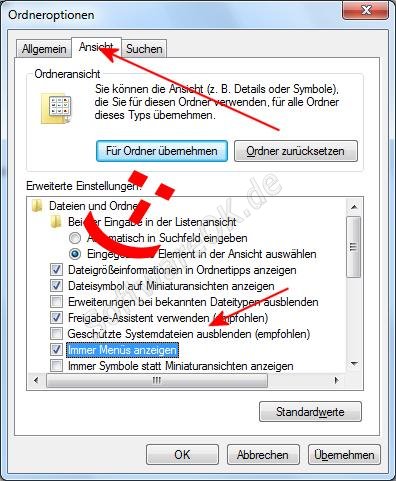 Microsoft Windows 7 Mens immer anzeigen