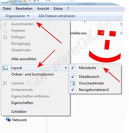 Klicken Sie dann auf Menleiste. Standardmig ist die Menleiste in Windows Sieben ausgeblendet.