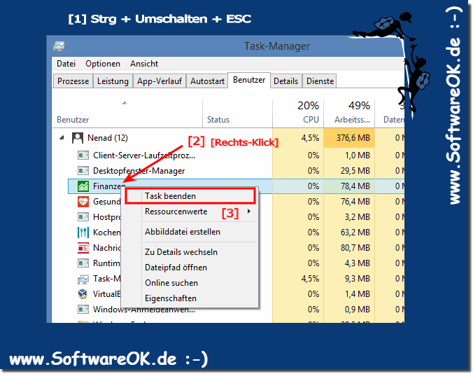 Alle offenen Apps ber den Windows-8 Taskmanager schlieen!