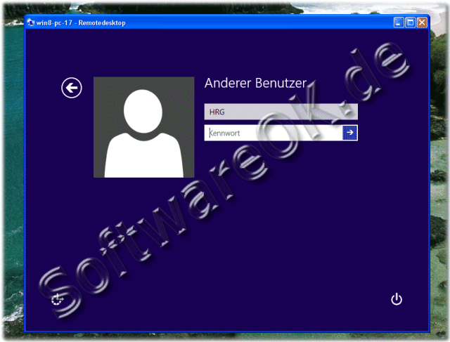 Am Windos-8 Notebook ber Remotedesktopverbindungs-Programm anmelden