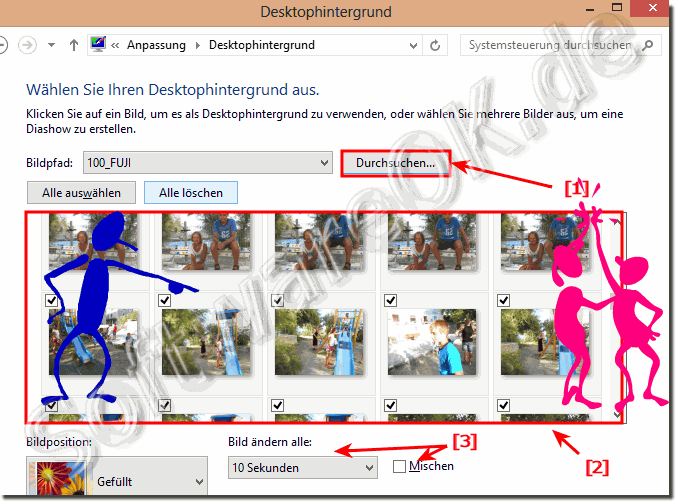 Auswahl von einzelnen oder mehreren Bildern für denn Desktop-Hintergrund in Windows-Acht-punkt-eins! 