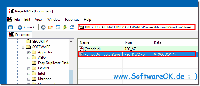 Deaktivieren des Windows Store Registry!