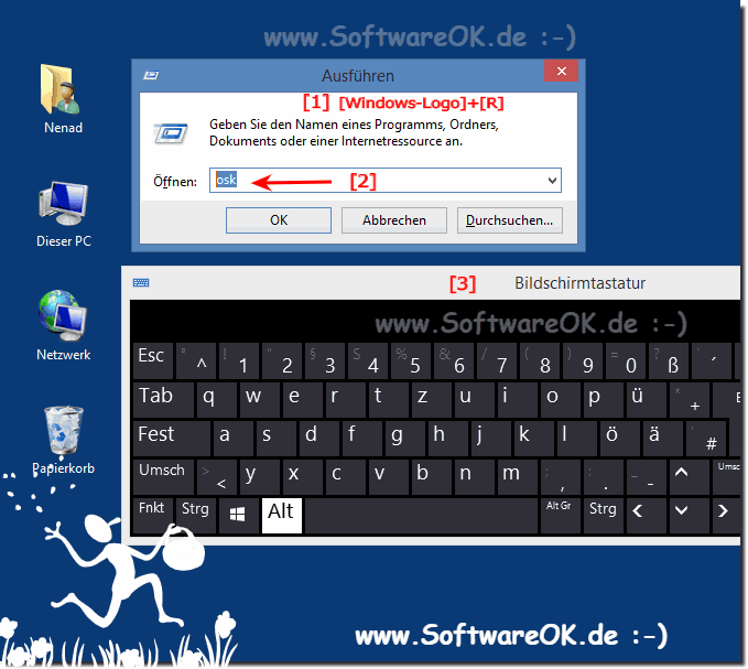 Die Windows-8 Bildschirmtastatur finden, öffnen oder starten