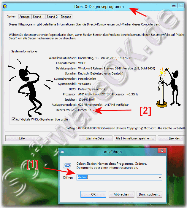 DirectX-Diagnoseprogramm in Windows 8 und die DirectX version
