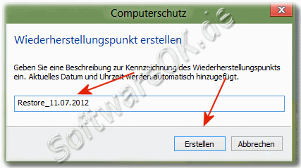 Ein Name fr den Wiederherstellungspunkt in Windows 8 vergeben