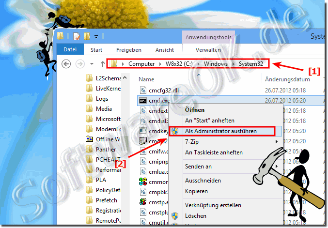 Eingabeaufforderung cmd.exe als Administrator starten in Windows 7