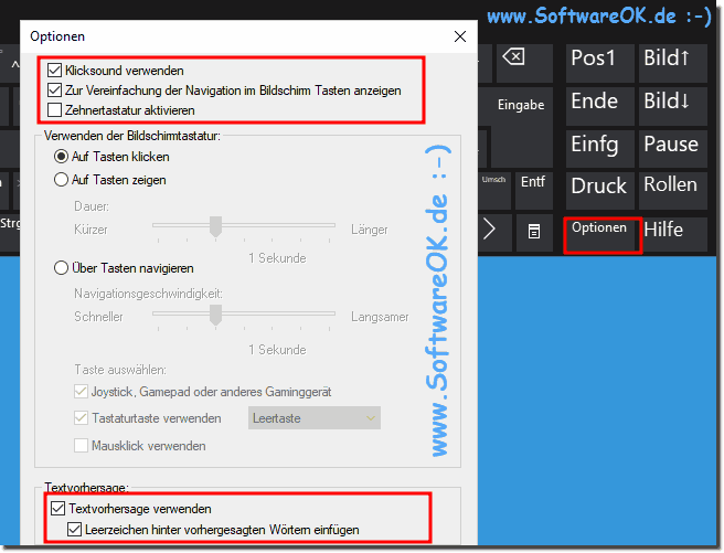 Einstellungen der Bildschirmtastatur ffnen!