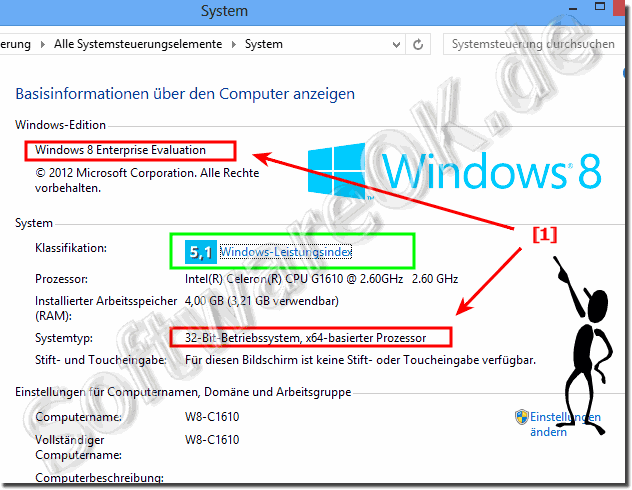 Erkennen bei Windows-8 ob Windows x32/x86 oder x64 Edition