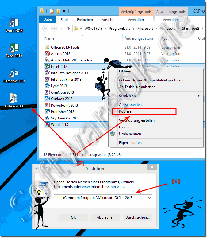 Excel, Outlook, Word 2013 als Windows-8.1 Desktopverknpfung!