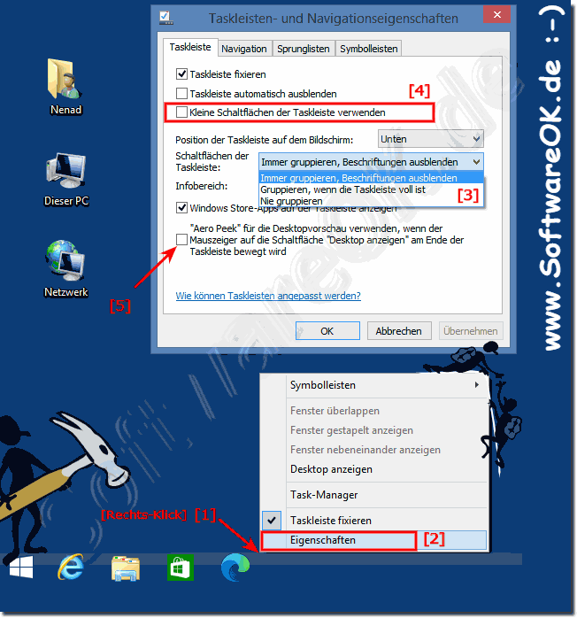 Gruppierung in der Windows-8 Taskleiste deaktivieren und aktivieren 