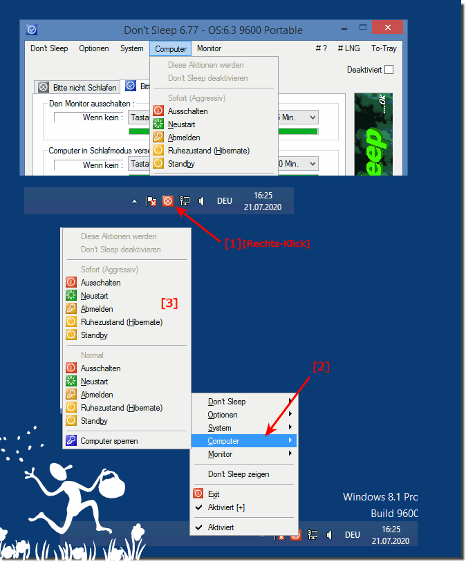 Herunterfahren, Abmelden, Neustart im Windows aus dem Infobereich!