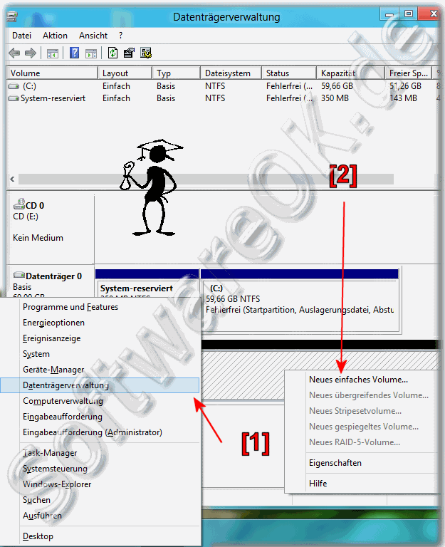 Neues Volume auf der Festplatte in Windows-8