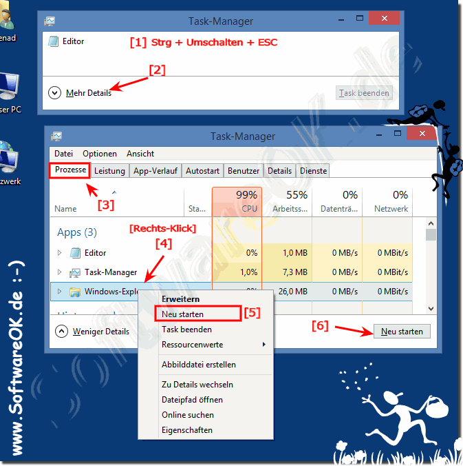 Neustart bzw Reset des MS-Explorer in Windows 8.1!