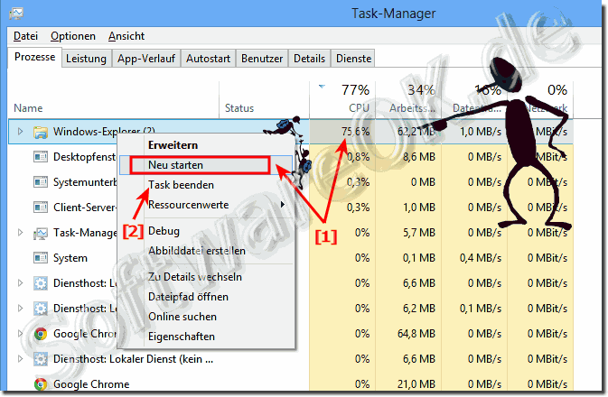 Neustart des MS-Explorer in Windows-8 und 8.1