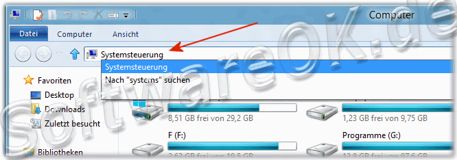 ffnen der Systemsteuerung ber den Windows-8 Explorer