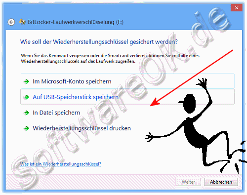Speicherortauswahl fr den BitLocker Wiederherstellungsschlssel
