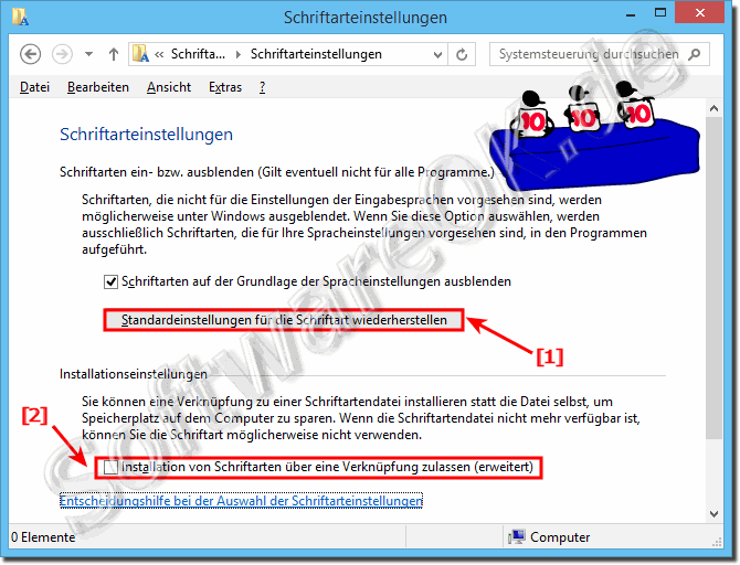 Standardeinstellungen fr die Schriftart wiederherstellen!