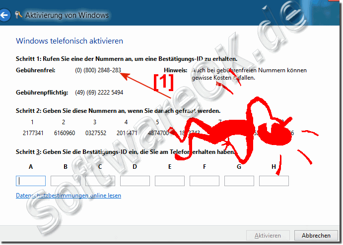 Telefonnummer der Windows-8 aktivierung