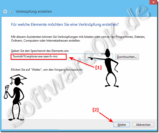 Verknpfung am Windows 8.1 Desktop fr die MS-Such!