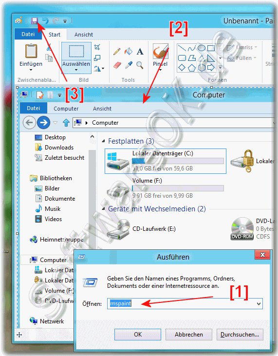 Verwenden von mspaint.exe in Windows 8 um ein Screenshot als Datei zu speichern!
