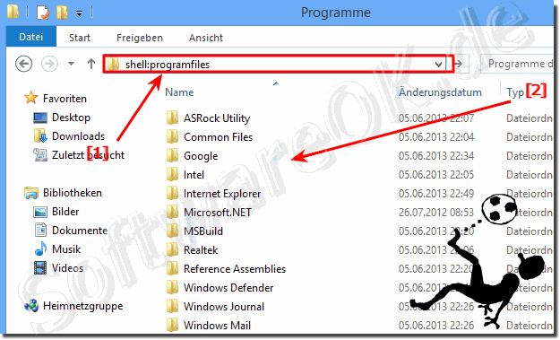 Wie kann ich am schnellsten den Programme Ordner in Windows-8 öffnen, finden?