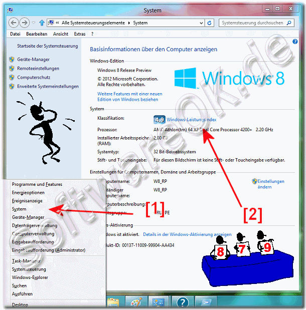 Windows 8 Computer-Bewertung bzw Leistungsindex anzeigen