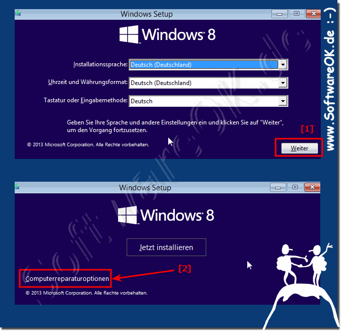 Windows 8 Computerreparaturoptionen<br>keine Installation!