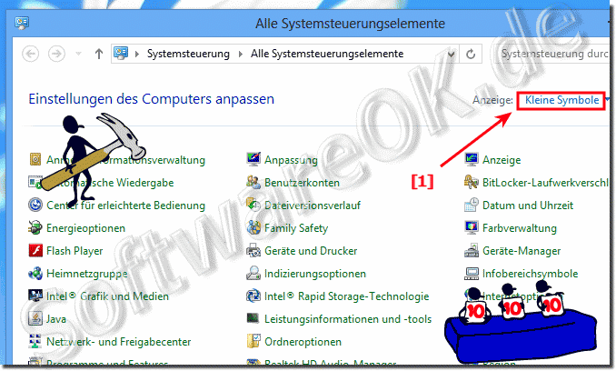 Systemsteurung Windows 8 Ansicht:Kleine Symbole