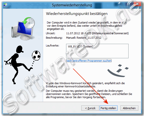 Windows-8 Wiederherstellungspunkt besttigen