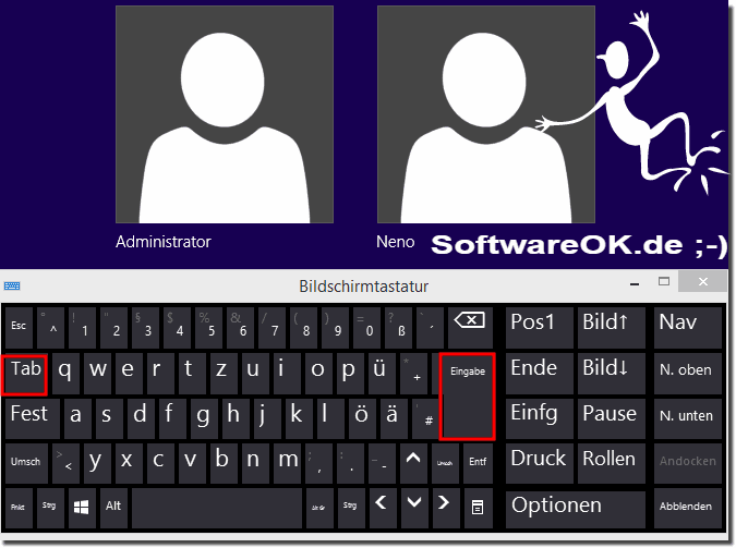 Windows Acht sehr einfaches anmelden ohne Keyboard