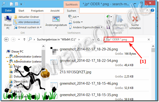 Windows Datei Suche mit verschiedenen Dateierweiterungen!