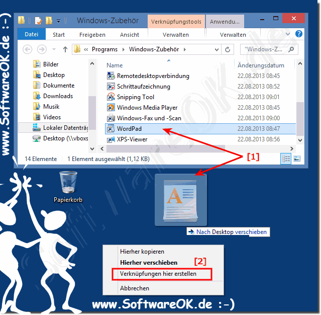 WordPad Desktop-Verknüpfung erstellen für Windows-8.1!