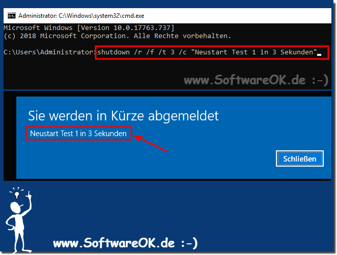 Befehl Shutdown beispiel neustart 3 Sekunden!