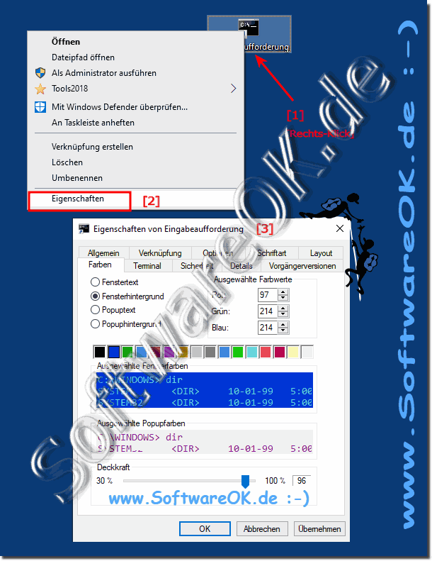 Eingabeaufforderung, CMD Einstellungen ndern, Farbe, Schrift!