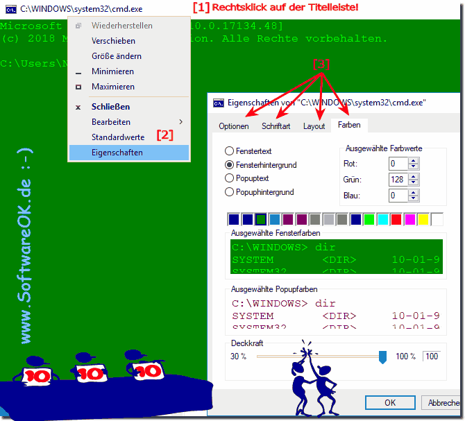 Eingabeaufforderung, CMD Einstellungen ndern, farbe, schrift!