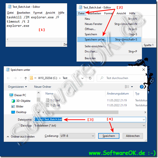 Erstellen und Speichern einer Batch-Datei!