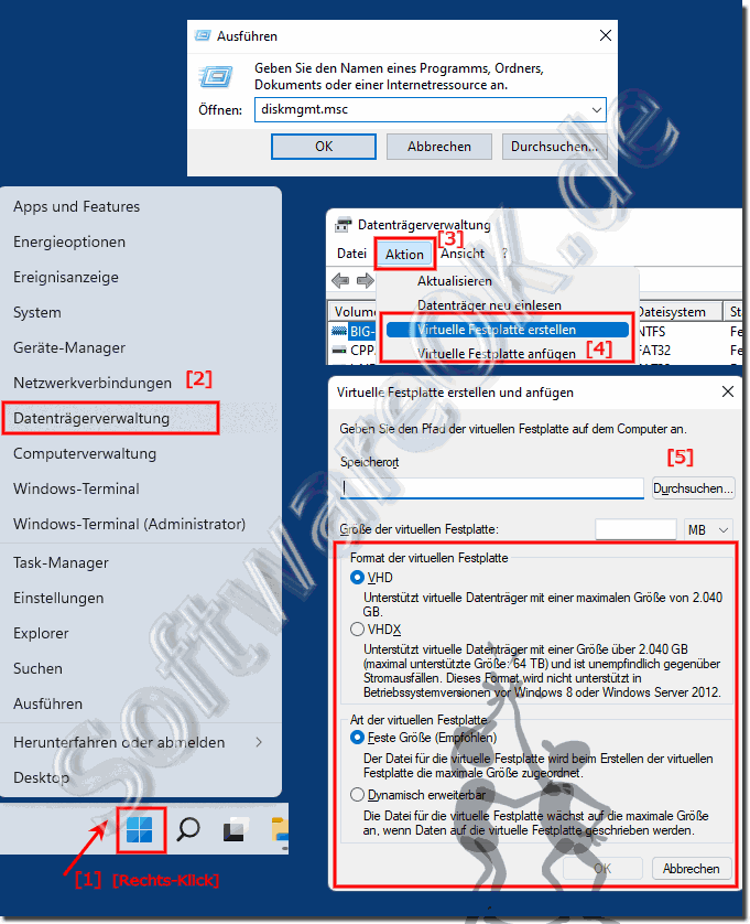 Erstellen von Virtuelle Festplatte ber die Datentrger Verwaltung!