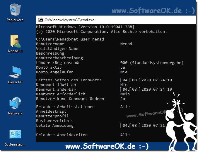 Informationen zu einem bestimmten Benutzerkonto per cmd.exe oder PowerShell!