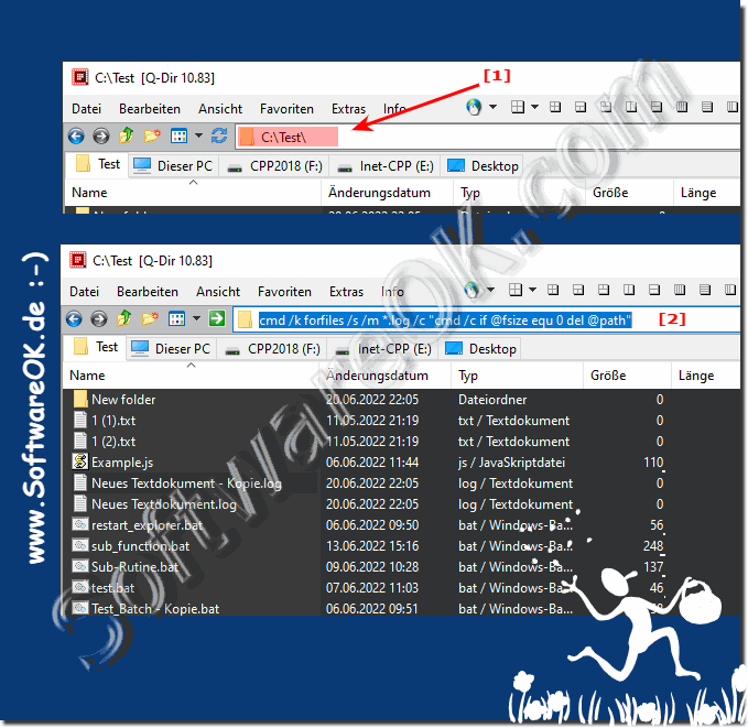 Löschen von Dateien ohne Inhalt aus der Datei-Explorer Adresszeile!