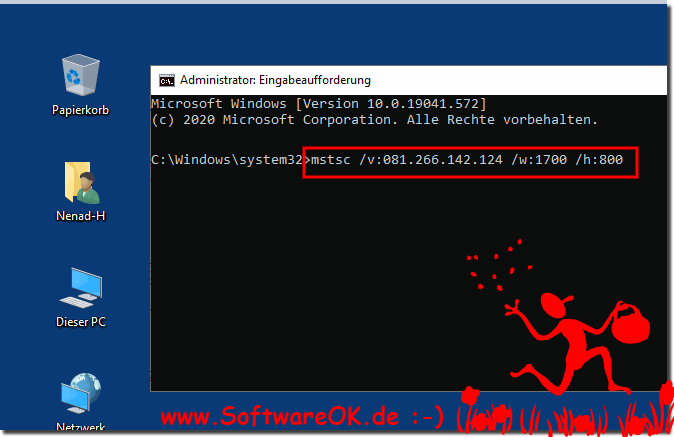 Verbindung zu Remote Desktop ber die Eingabeaufforderung!