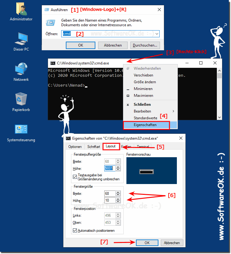 Windows-Eingabeaufforderung breiter machen?