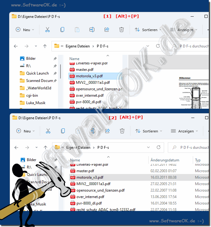 Aktivieren / Deaktivieren des Vorschaufensters des Windows Explorer!