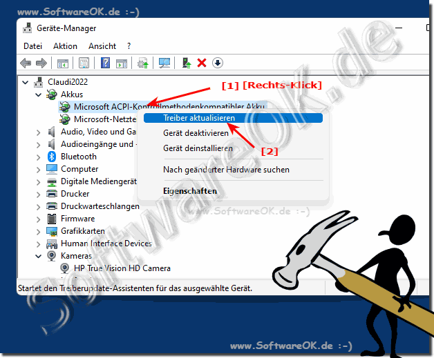 Akutreiber unter Windows aktualisieren! 