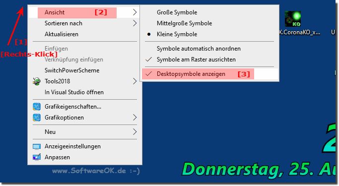 Ausblenden der Symbolen am Windows-Desktop!