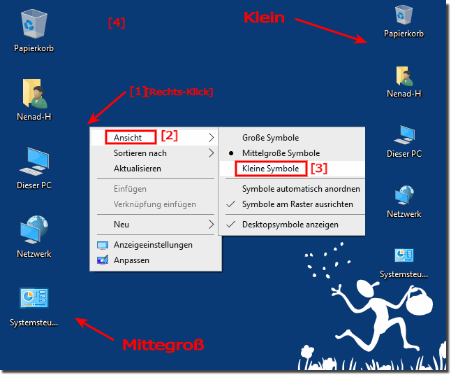 Desktop-Symbole klein und gross umstellung!